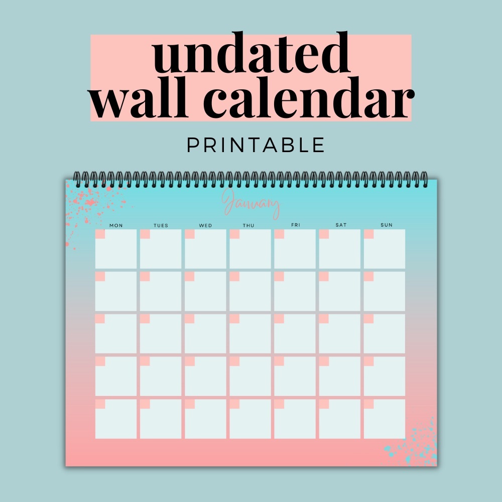 Blue and Pink Undated Wall Calendar